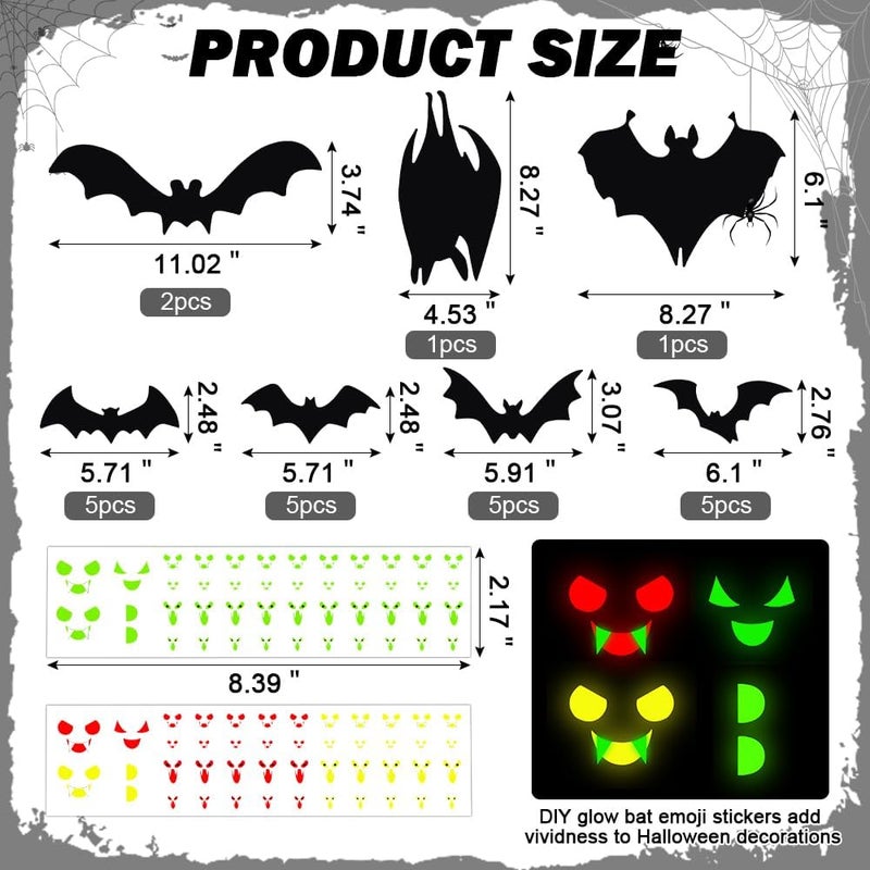 YUJUN 24PCS Halloween Garage Door Decorations Black Bats Glow in The Dark Eyes Magnets Garage Door Luminous Magnetic Stickers for Halloween Refrigerator Garage Indoor Outdoor Car Decorations - Image 3